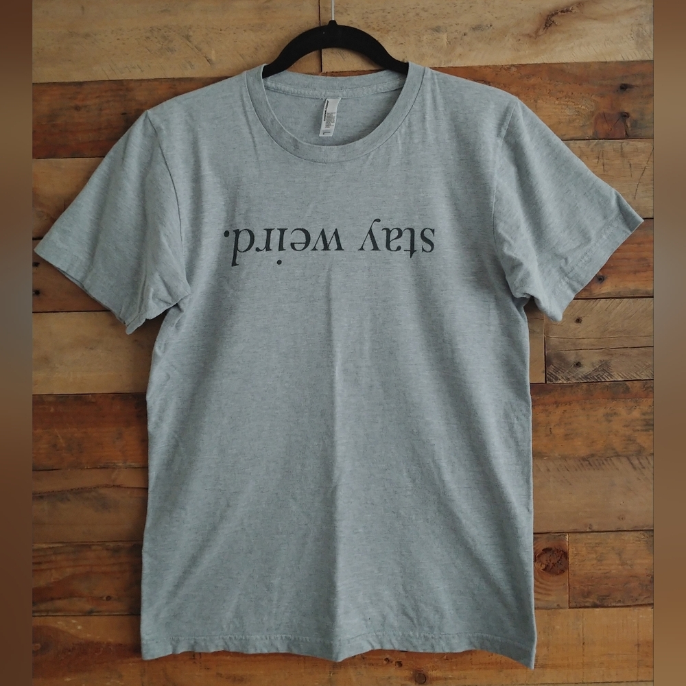 American Apparel Stay Weird Crew Neck T-shirt Men's Small Gray
